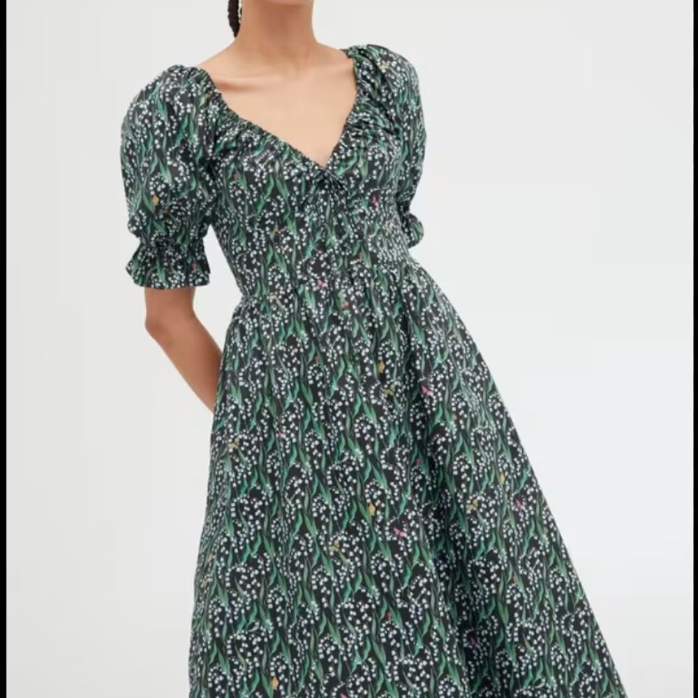 Hill House Green Floral Midi Dress